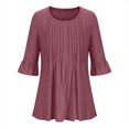 thumbnail image 4 of MeetoTime Tuniques pour Femmes Manches 3/4 Décontractées Col Rond Plissé Couleur Unie T-Shirt Pull, 4 of 6
