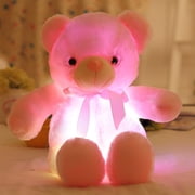 Fasiaou Light Up LED Inductive Teddy Bear Stuffed Animals Plush Toy Colorful Glowing Teddy Bear,Pink