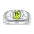 thumbnail image 1 of RYLOS Men's Rings Sterling Silver Classic 8X6MM Oval Gemstone &  Diamond Ring Peridot August Birthstone Rings For Man Silver Rings Size 13, 1 of 7