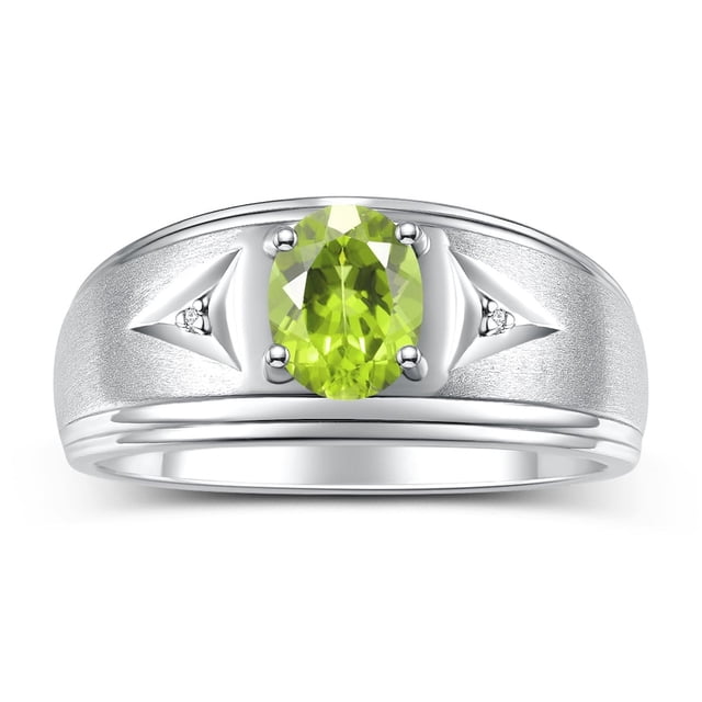 RYLOS Men's Rings Sterling Silver Classic 8X6MM Oval Gemstone & Diamond Ring Peridot August Birthstone Rings For Man Silver Rings Size 13