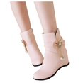 thumbnail image 2 of EGNMCR Bottines pour Femmes Dames Mode Couleur Unie Nœud Perle Décoratif Talon Compensé Bottes Mi-Hautes Bottes pour Femmes Bout Rond, 2 of 9