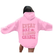 Hoodie Women Fall Pullover Hoodie with Eye Catching Alphabet Design Trendy Oversized Fit Drop Shoulder Design Womens Sweater Pink M