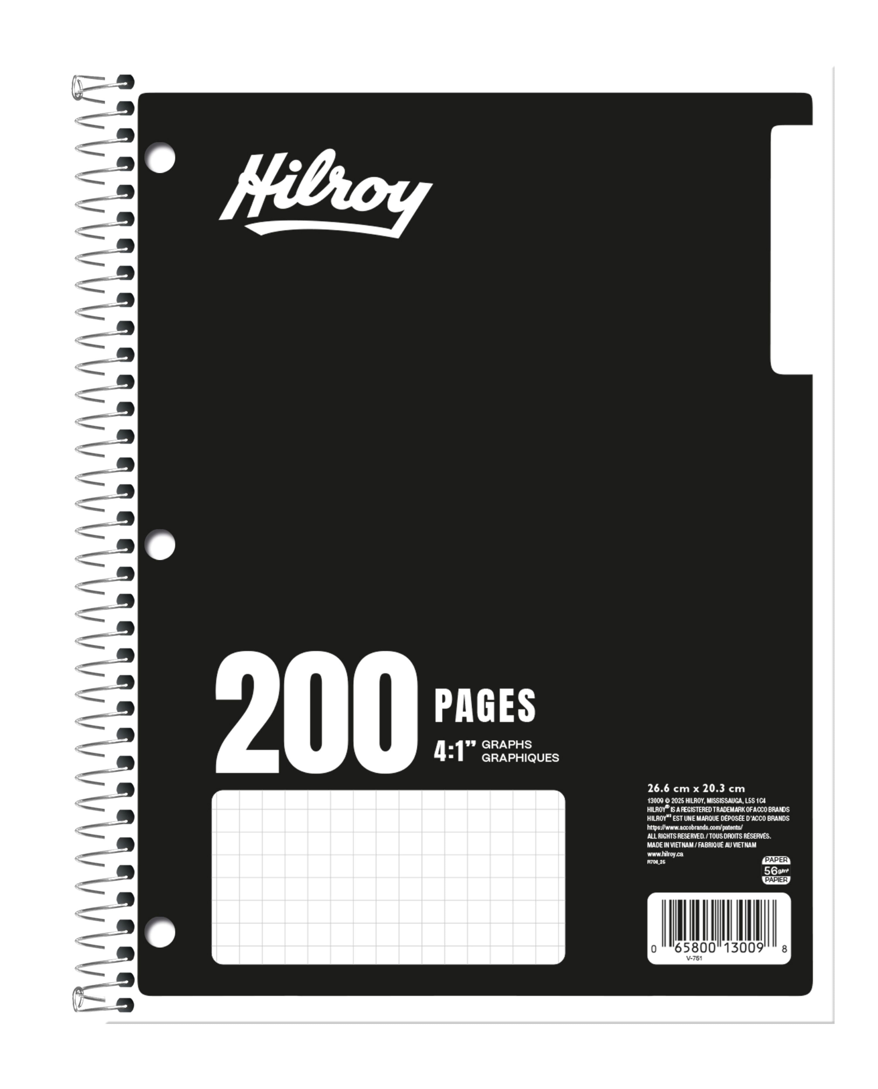 Hilroy® Quad 4-1" 200pg Notebook, Black