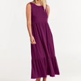 thumbnail image 4 of AherBiu Robes d'Été pour Femmes Décontractées Amples Sans Manches Robe Midi avec Poches Confortables à Volants Robes Soleil, 4 of 6