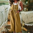 thumbnail image 2 of Birdeem Womens Linen Cotton Solid Color Sleeveless Pocket Casual Wide Leg Side Button Jumpsuit, 2 of 9