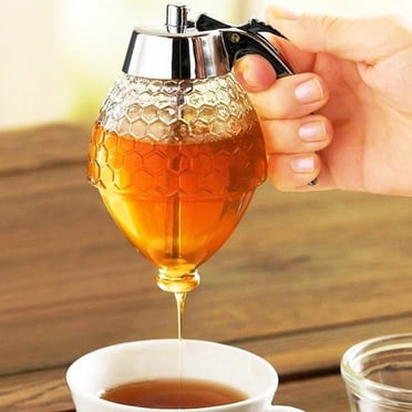 Distributeur de Miel Récipient à Miel Pot Anti-Goutte Distributeur de Sirop d'Érable en Verre Pot à Miel en Verre Pot à Miel avec Support