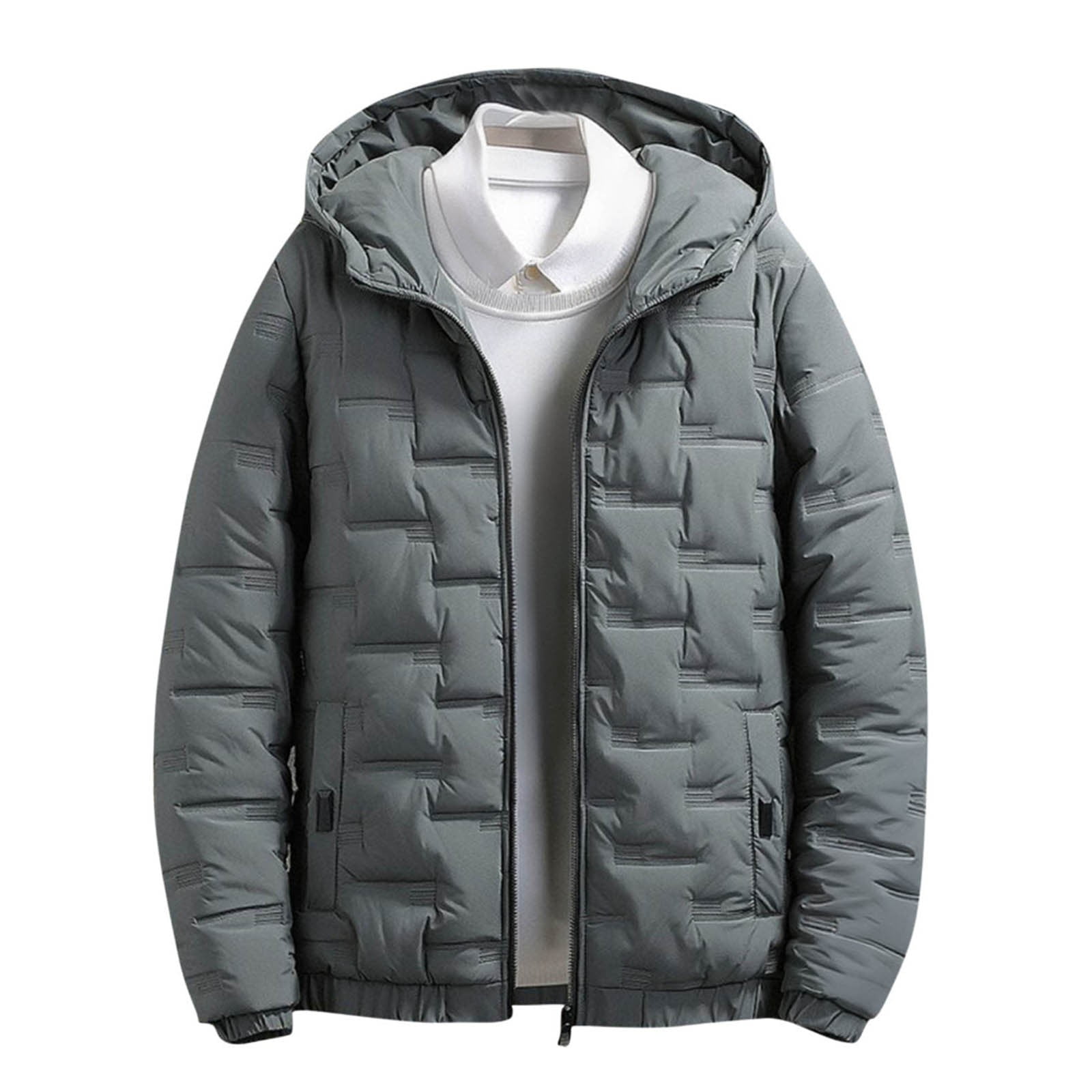 Pisexur Mens Puffer Jacket With Hood Long Sleeve Zipper Winter Jackets For Men Casual Lightweight Warm Down Jacket Plus Size Puffy Jacket Outerwear Wi