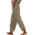 thumbnail image 2 of Women Casual Cotton Linen Drawstring Elastic Waist Long Wide Leg Pants, 2 of 6