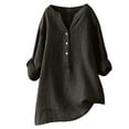 thumbnail image 1 of Timegard Plus Size Tops for Women Cotton Linen V Neck Button Long Sleeve Shirts Blouse Fall Loose, 1 of 6