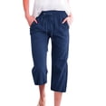 thumbnail image 1 of Capri Pants for Women Causal Summer Cotton Linen Pants Drawstring Elastic Waist Loose Fit Lounge Capris with Pockets, 1 of 4