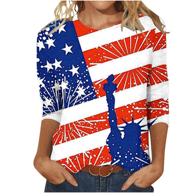 Birdeem Womens Fashion Short Sleeve Retro Round Neck Printed Loose Tops Blouse Three Quarter Sleeve