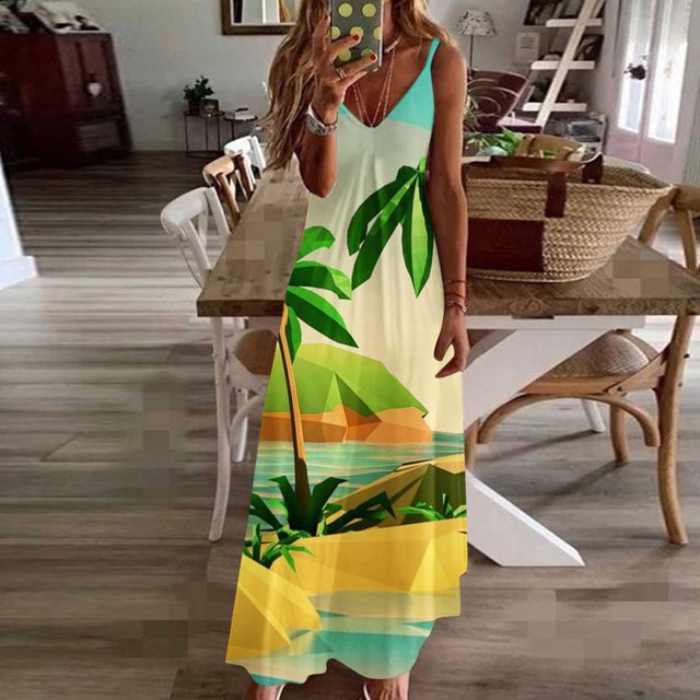 Fankiway Robe Imprimée à Bretelles Dos Nu de Printemps/été à la Mode pour Femme Robes d'Été de Plage pour Femmes Grande Taille Robes pour Femmes