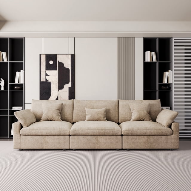 The Magic Home Canapé Sectionnel Modulaire en Lin à 3 Places, Kaki