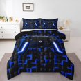 thumbnail image 2 of YST Gamer Comforter Set Teen Boys Full Bedding, Navy Blue Buffalo, Black Reversible, 2 of 7