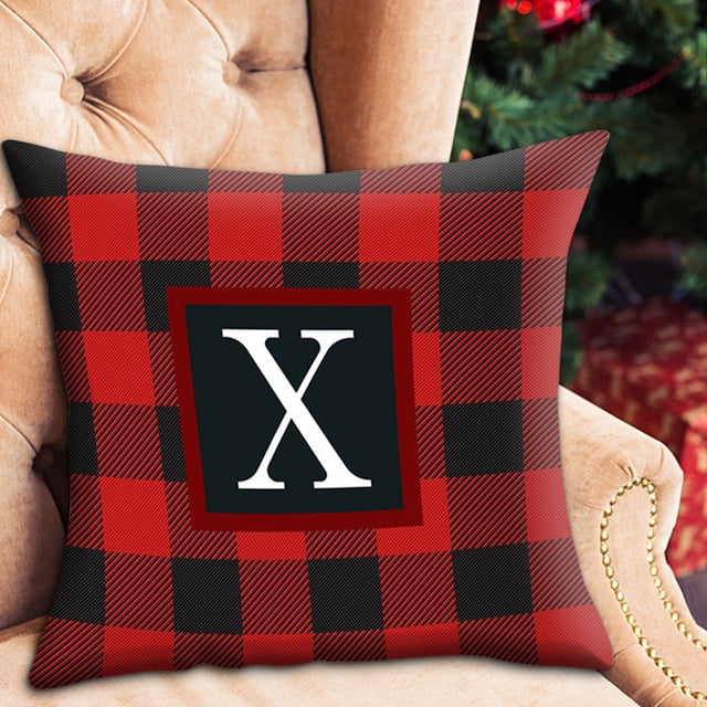 Yhmxh Pillow Covers Throw Pillow Covers Pillow Protector Twenty Six Letters Christmas Pillowcase Peach Skin Print Cushion Cover Plaid Cushion Pillowcase Peach Skin Pillowcase