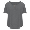 thumbnail image 3 of Birdeem T-Shirt à Boutons pour Femmes, Décontracté, Ample, Uni, Col Ras du Cou, Manches Courtes, 3 of 6