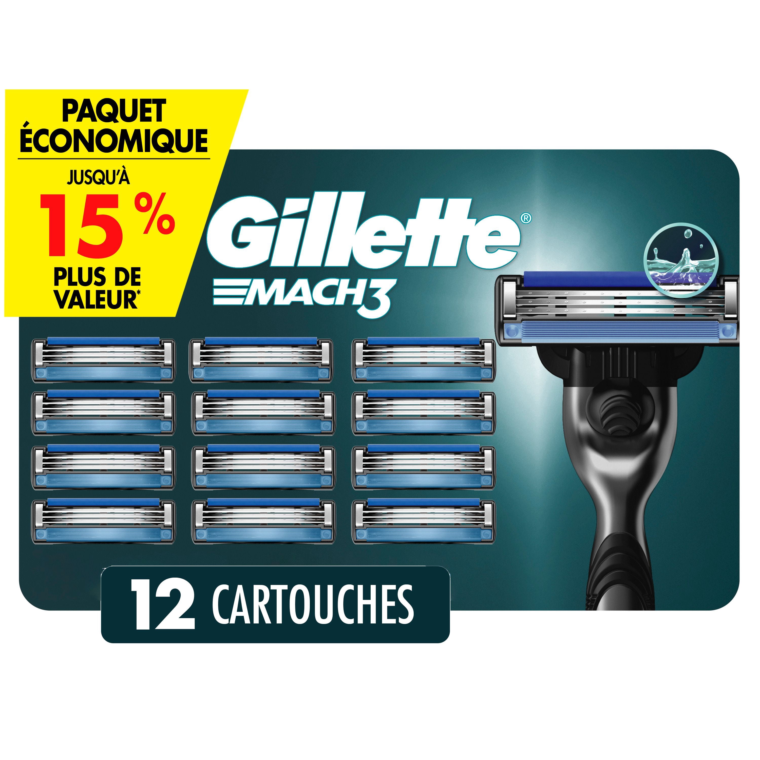 Gillette Mach3 Recharges de Lames de Rasoir Cartouches de Rasoir, Recharges de Rasoir pour Hommes avec Bande Lubrifiante, Lames de Rasoir à 3 Lames pour un Rasage de Près 12ct