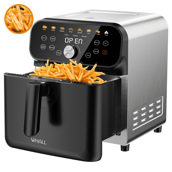 WHALL Four Friteuse à Air Chaud 12-en-1 de 6 QT, Température Maximale de 400 °F et 1600 W, Réduit 85 % de Gras