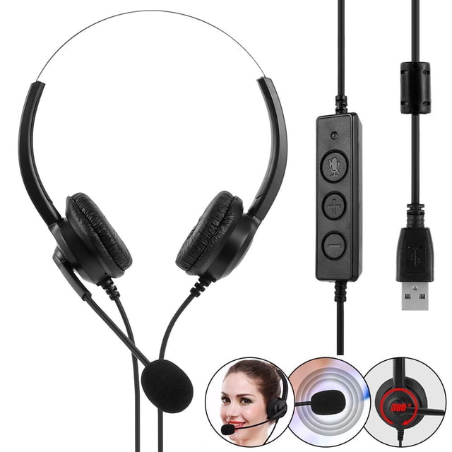 USB Headset Computer Headset with Microphone Noise Cancelling Lightweight Wired PC Headset Headphones Business Headset for Skype Webinar Phone Call Center