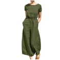 thumbnail image 4 of Yuyuzo Women Cotton Linen Jumpsuits Summer One-Piece Outfits Short Sleeve Wide Leg Long Pants Rompers, 4 of 7