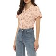 thumbnail image 4 of Unique Bargains Chemise à Manches Courtes à Col Cranté Boutonnée à Fleurs pour Femmes Rose S, 4 of 5