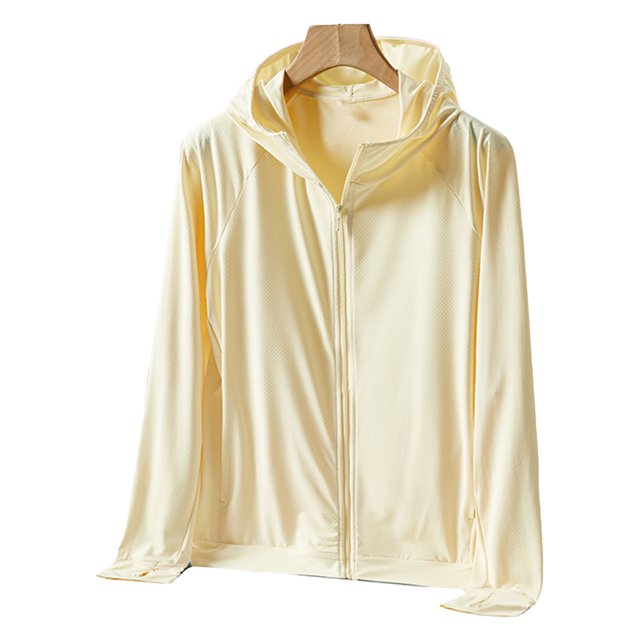 Veste Extérieure à Fermeture Éclair pour Femmes, Séchage Rapide, Veste de Soleil en Polyester pour Voyage Blanc, Jaune