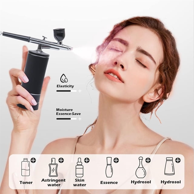 Ensemble de Compresseur Sans Fil Rechargeable Auto à Main, Brosse à Air Sans Fil Portable pour Barbier, Gâteau, Maquillage, Gonfleur de Pneus, Jauge de Compresseur d'Air, Régulateur avec Jauge, Régulateur de Pression d'Air, Air de Boutique