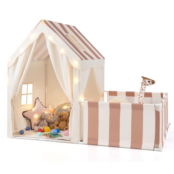Tente de Jeu pour Enfants INFANS, Maisonnette de Jeu Intérieure 2 en 1 pour Tout-Petits avec Parc, Lumières Étoilées, Tapis en Coton Lavable, Tipi Cadeau pour Garçons et Filles de 3 Ans et Plus