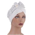 thumbnail image 1 of CEHVOM Women Solid Beading India Hat Muslim Ruffle Chemo Hat Beanie Wrap Cap, 1 of 5