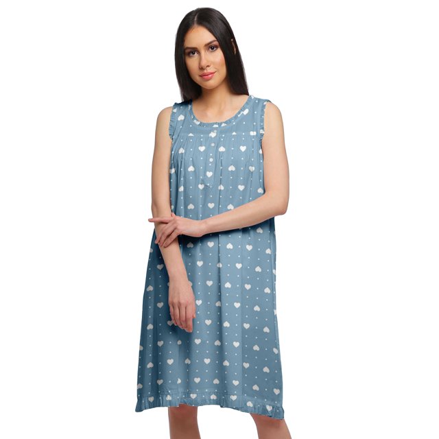Moomaya Cotton A-Line Sleepwear For Ladies Round Neck Button Placket Nightdress