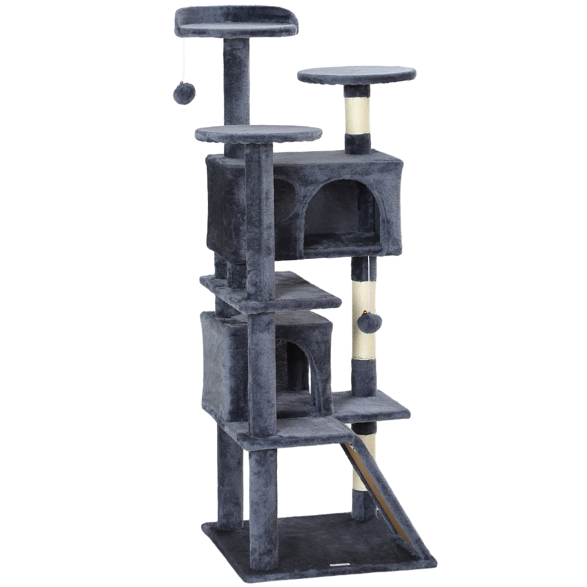 CoSoTower 54" Cat Tree, Multi-Level Cat Tower with Scratching Posts, Cat Condos, Bed, Platforms, Ramp, Toy Ball, Dark Grey