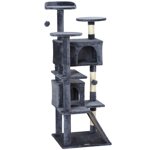 CoSoTower 54" Cat Tree, Multi-Level Cat Tower with Scratching Posts, Cat Condos, Bed, Platforms, Ramp, Toy Ball, Dark Grey