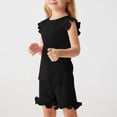 thumbnail image 2 of Toddler Girls Summer Short Sets Cotton Rib Knit Outfits Short Ruffle Cap Sleeve Tees T-Shirt Tank Tops + Skorts 2PC Sets Black 2-3 Years, 2 of 8