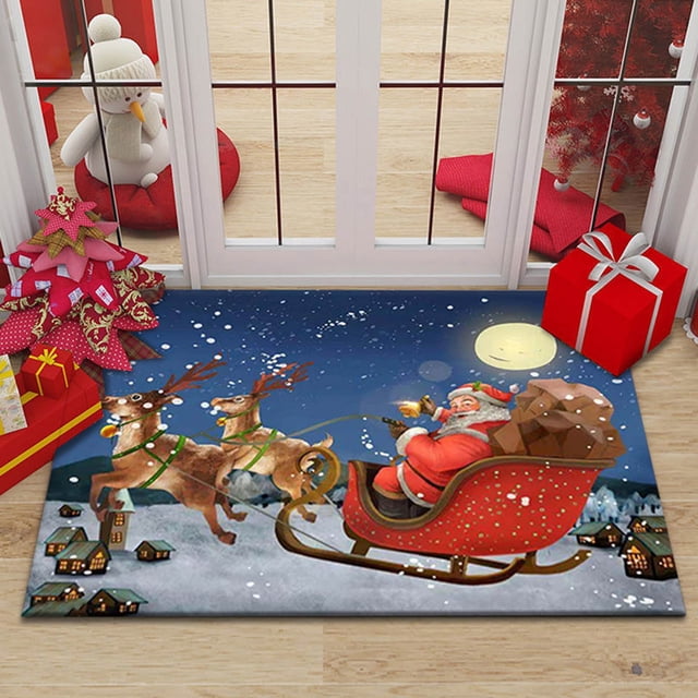 Tapis de Noël pour l'Extérieur, Tapis de Porte Rouges de Noël pour l'Entrée Extérieure, Tapis de Porte avant de Noël pour l'Entrée Intérieure, Tapis de Porte à Lettres de Noël Tapis de Cuisine Chambre Salon Intérieur Tapis de Maison