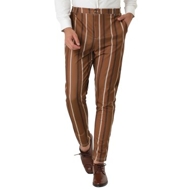INSPIRE CHIC Men's Striped Slim Fit Contrast Color Drawstring Dress Pants 38 Brown