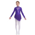 thumbnail image 3 of RUNQHUI Robe Justaucorps de Danse Ballet de Patinage Artistique pour Filles Enfants à Col Montant, Manches Longues, en Maille, Brillante avec Strass, Violet 10, 3 of 7