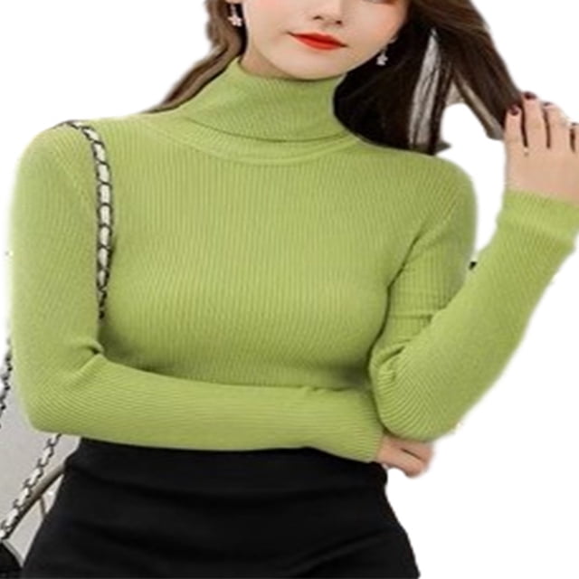 MesaSe Women Knitted Ribbed Sweater Turtleneck Slim Jumper Warm Pullover
