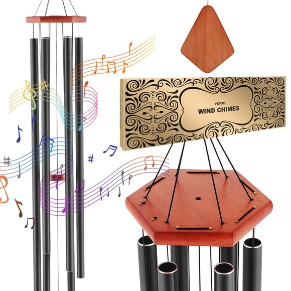 VEVOR Wind Chimes for Outside, 60 in, Deep Tone Wind Chimes with 6 Tubes, Unique Large Memorial Wind Chimes for Anniversary, Amazing Outdoor Decor for Your Patio, Porch, Garden and Backyard, Black