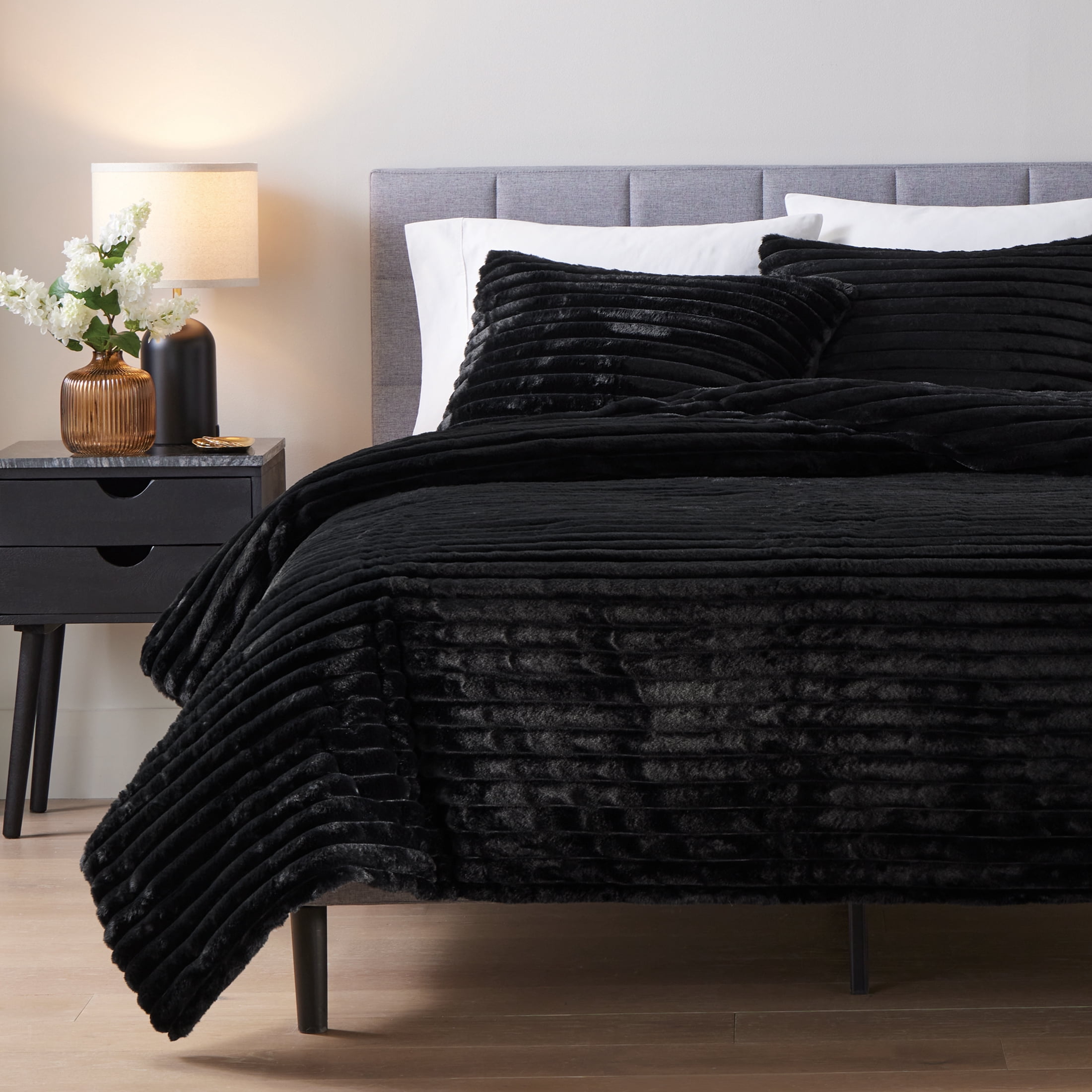 Ensemble de couette HomeTrends, 3 pièces, texture côtelée, noir