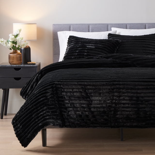 Ensemble de couette côtelée Home Trends, 3 pièces, noir
