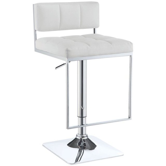 Bowery Hill Faux Leather Adjustable Bar Stool in White and Chrome
