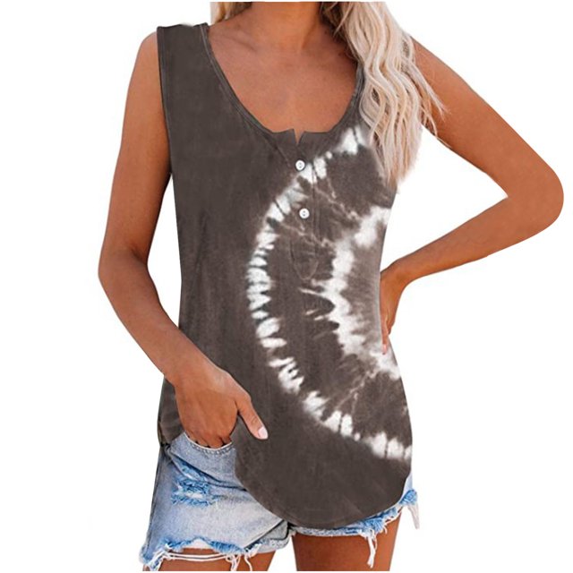 Fridja Womens O Neck Printing Loose Casual Top Vests