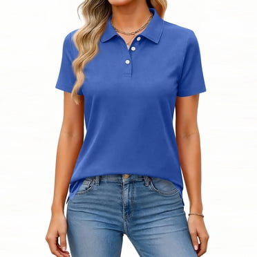Ktyne Polos pour Femmes Travail École m T-Shirts à Manches Courtes Décontractés Hauts à Boutons 2026 Nouveau Haut à Col Vêtements d'Entraînement Bleu m