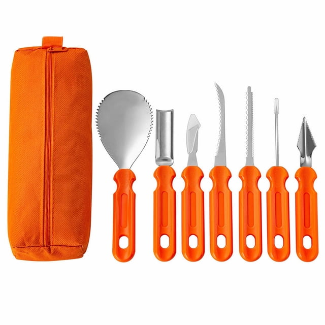 Iodue Coupe-Citrouilles Kit de Sculpture – Outil en Acier Inoxydable – Kit de Sculpture de Citrouilles Robuste pour Débutants et Pros pour Décorations de Porte d'Halloween
