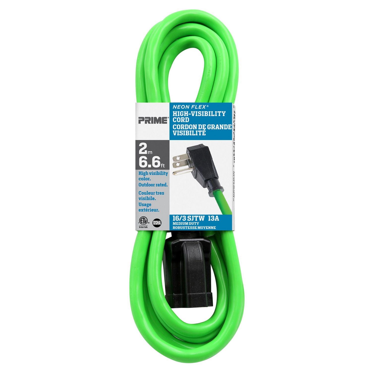 Prime 2m 13-Amp Neon Flex High Vis Extension Cord