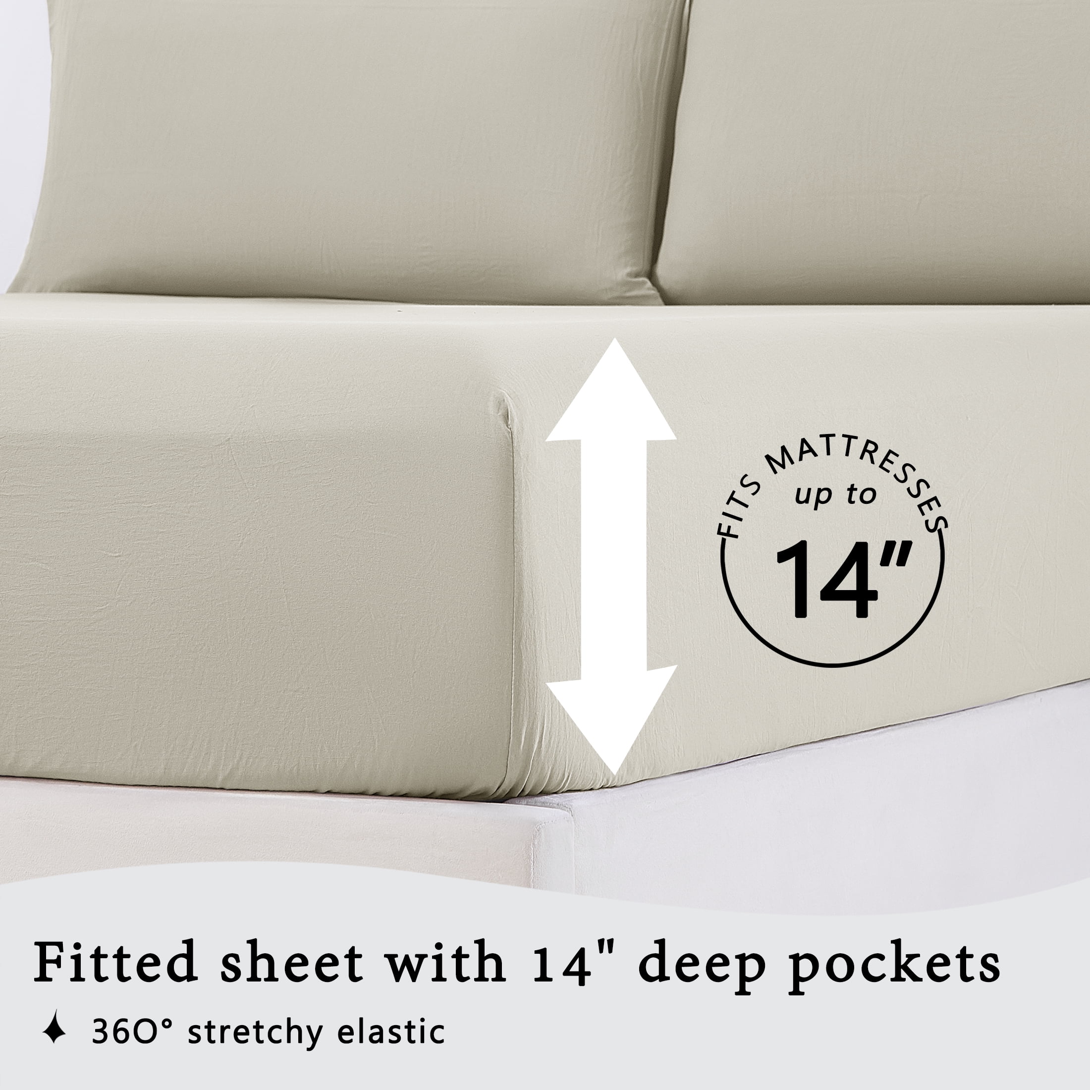 Mainstays Ensemble de draps en microfibre lavée ultra douce, Lit 2 Places, Papyrus Beige, 4 pièces.