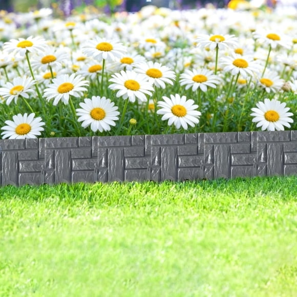 VVQ Plastic Garden Fence Border, Lawn Edging Tree Ring Barrier for Landscaping Outdoor Yard Decorative, Grass Stones Separation Fence Panel 10.23x8.46 Inch, Gray