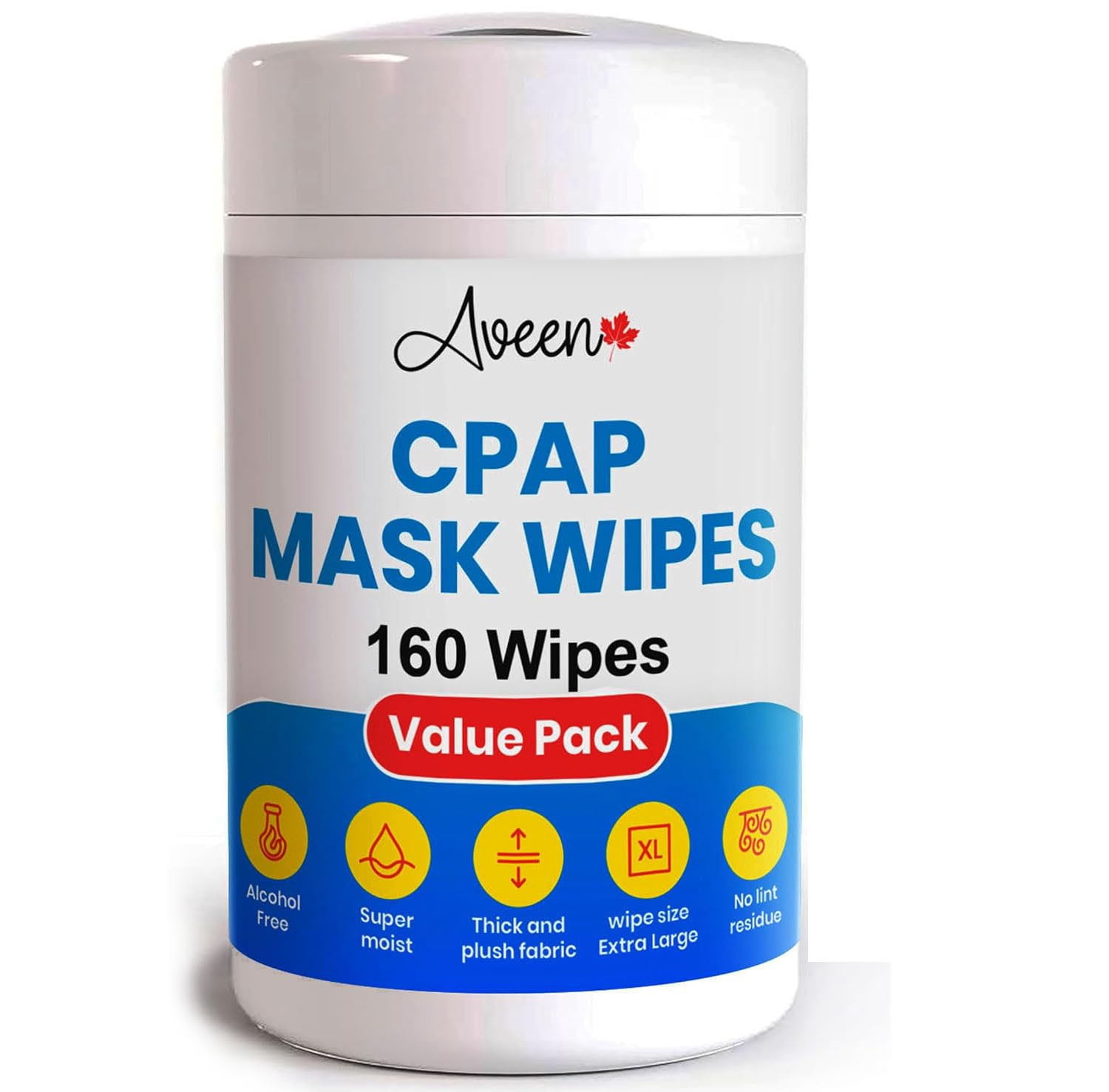 Aveen  CPAP Mask Wipes, 160 XL Unscented Lint-Free Wet Wipes for Daily Cleaning of CPAP, BiPAP & Oxygen Masks