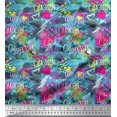 thumbnail image 1 of Soimoi Blue Modal Satin Fabric Heart,Star & Fashion Text Print Fabric by Yard 42 Inch Wide, 1 of 1