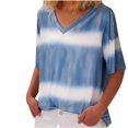 thumbnail image 1 of Leutsin Femmes Gradient Couleur V-Cou T-Shirt Manches Courtes Tee Tops Blouse, 1 of 6